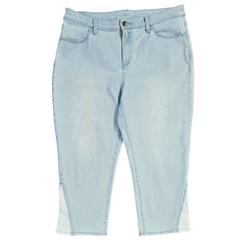Chico's Perfect Stretch Girlfriend Slim Leg Ankle Capri Jeans Triangle Panel Hem